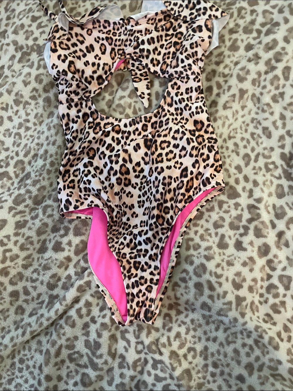 Leopard Print One-Piece Swimsuit with Hot Pink Lining